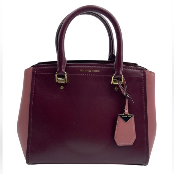 Michael Kors Benning Two-Tone Maroon and Pink Satchel Crossbody Bag NWOT - Picture 2 of 12